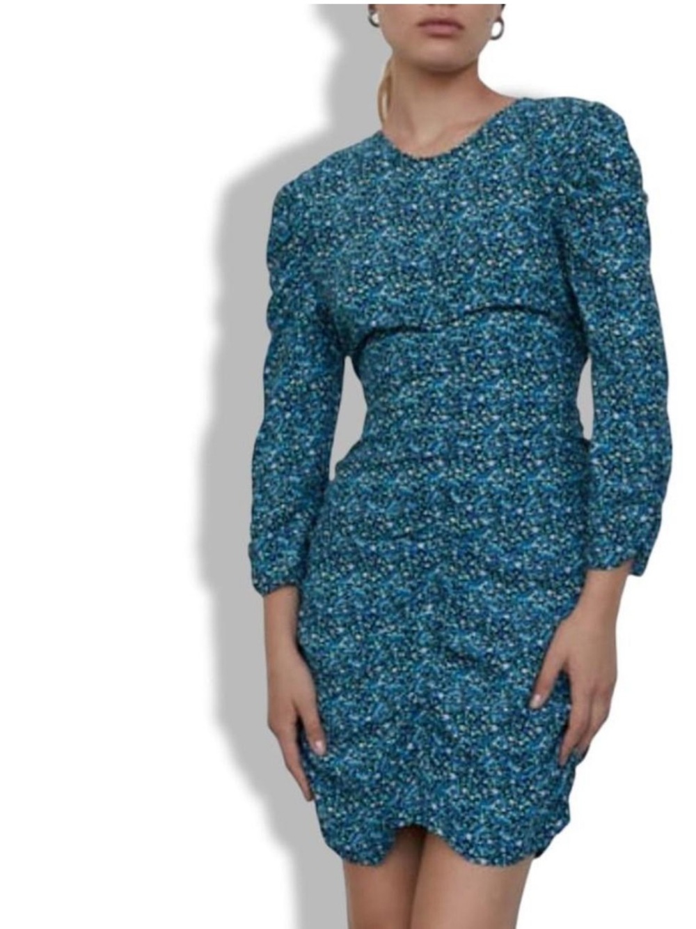 🌼 Zara - Blue Ditsy Floral Ruched Mini Dress
